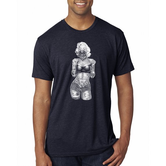 Sexy Tattooed Marilyn Monroe Pop Culture Mens Premium Tri Blend T-Shirt, Vintage Navy, 2XL