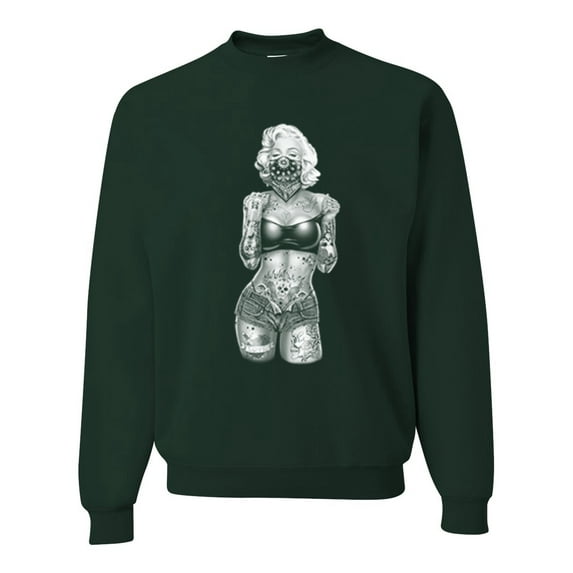 Sexy Tattooed Marilyn Monroe Pop Culture Unisex Crewneck Graphic Sweatshirt, Forest Green, X-Large