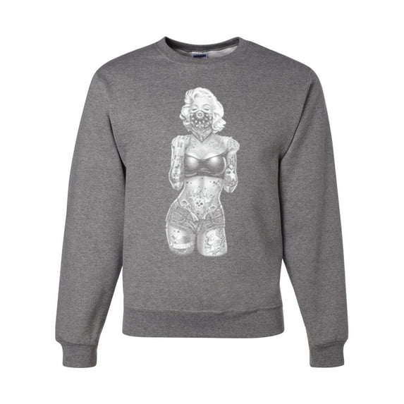 Sexy Tattooed Marilyn Monroe Pop Culture Unisex Crewneck Graphic Sweatshirt, Heather Grey, X-Large