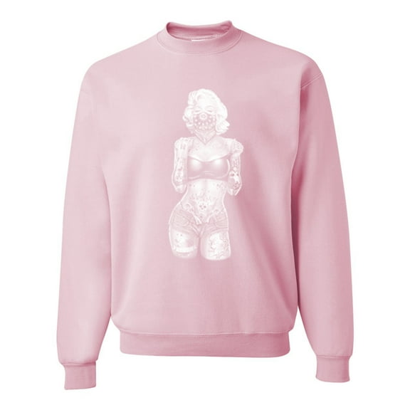 Sexy Tattooed Marilyn Monroe Pop Culture Unisex Crewneck Graphic Sweatshirt, Light Pink, 3XL