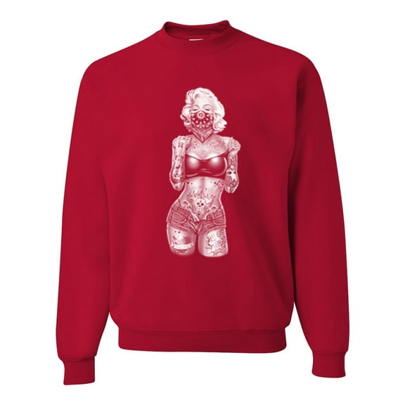 Wild Bobby, Sexy Tattooed Marilyn Monroe Pop Culture Unisex Crewneck Graphic Sweatshirt, Red, Large