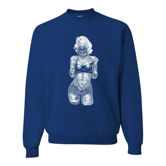 Sexy Tattooed Marilyn Monroe Pop Culture Unisex Crewneck Graphic Sweatshirt, Royal, Small