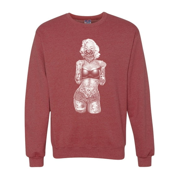Sexy Tattooed Marilyn Monroe Pop Culture Unisex Crewneck Graphic Sweatshirt, Vintage Heather Red, X-Large