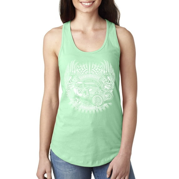 Wild Bobby, Shake Rattle And Roll Vintage Hot Rods Pop Culture Ladies Racerback Tank Top, Mint, X-Large