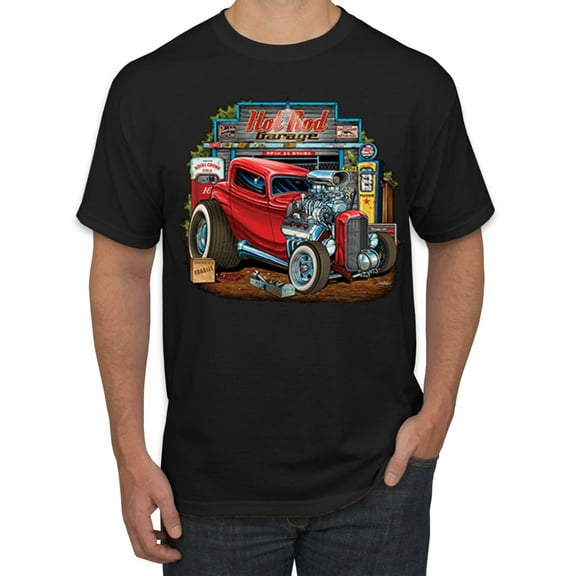 Wild Bobby, Shake Rattle And Roll Vintage Hot Rods Pop Culture Men's Graphic T-Shirt, Black, X-Large