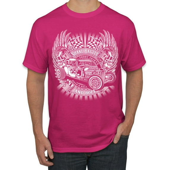 Wild Bobby, Shake Rattle And Roll Vintage Hot Rods Pop Culture Men's Graphic T-Shirt, Fuschia, Large