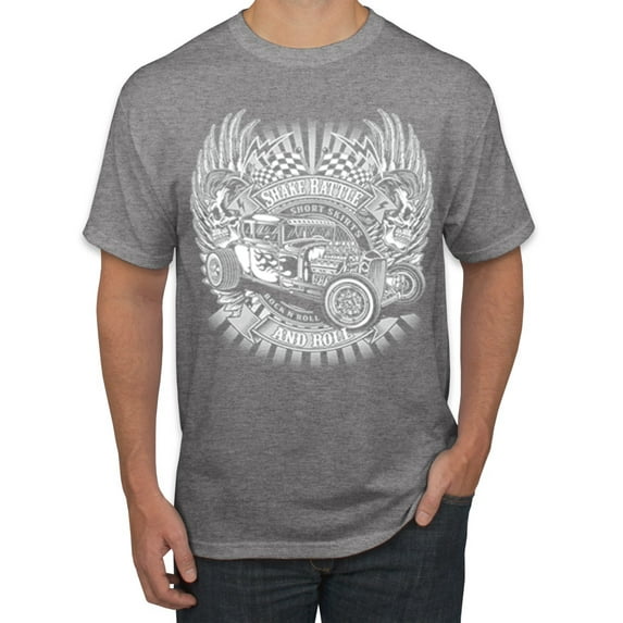 Wild Bobby, Shake Rattle And Roll Vintage Hot Rods Pop Culture Men's Graphic T-Shirt, Heather Grey, Small