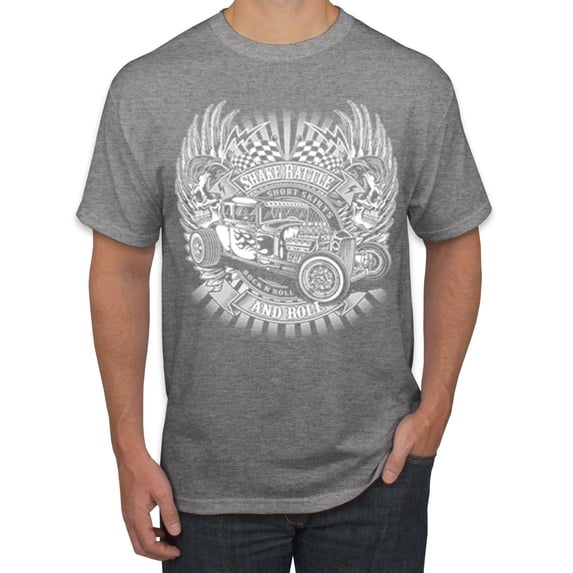 Wild Bobby, Shake Rattle And Roll Vintage Hot Rods Pop Culture Men's Graphic T-Shirt, Heather Grey, X-Large