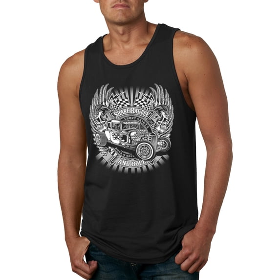 Wild Bobby, Shake Rattle And Roll Vintage Hot Rods Pop Culture Mens Graphic Tank Top, Black, Small