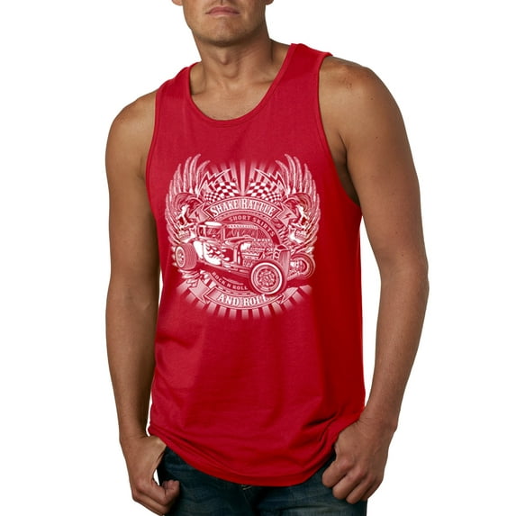 Wild Bobby, Shake Rattle And Roll Vintage Hot Rods Pop Culture Mens Graphic Tank Top, Red, Small