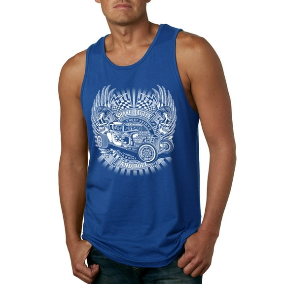 Wild Bobby, Shake Rattle And Roll Vintage Hot Rods Pop Culture Mens Graphic Tank Top, Royal, Large