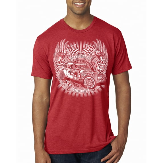 Wild Bobby, Shake Rattle And Roll Vintage Hot Rods Pop Culture Mens Premium Tri Blend T-Shirt, Vintage Red, Medium