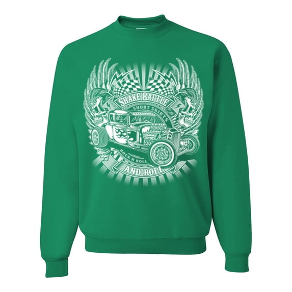 Wild Bobby, Shake Rattle And Roll Vintage Hot Rods Pop Culture Unisex Crewneck Graphic Sweatshirt, Kelly, 3XL