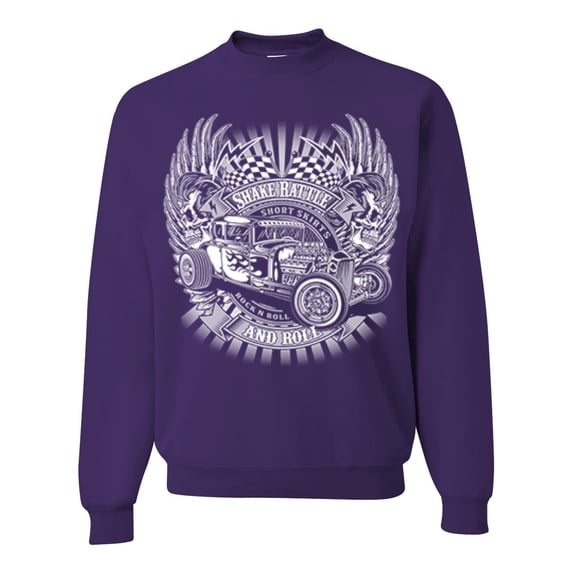 Wild Bobby, Shake Rattle And Roll Vintage Hot Rods Pop Culture Unisex Crewneck Graphic Sweatshirt, Purple, 2XL