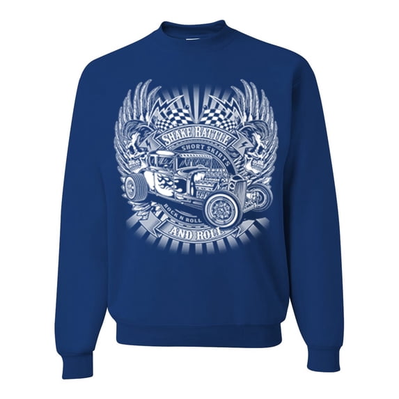 Wild Bobby, Shake Rattle And Roll Vintage Hot Rods Pop Culture Unisex Crewneck Graphic Sweatshirt, Royal, 3XL