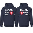 thumbnail image 1 of Wild Bobby, She Is My Better Half He Is My Better Half Cupid His and Hers Matching Couples Hoodies, Navy, Mens L-Womens XL, 1 of 3