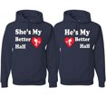thumbnail image 1 of Wild Bobby, She Is My Better Half He Is My Better Half Cupid His and Hers Matching Couples Hoodies, Navy, Mens S-Womens L, 1 of 3