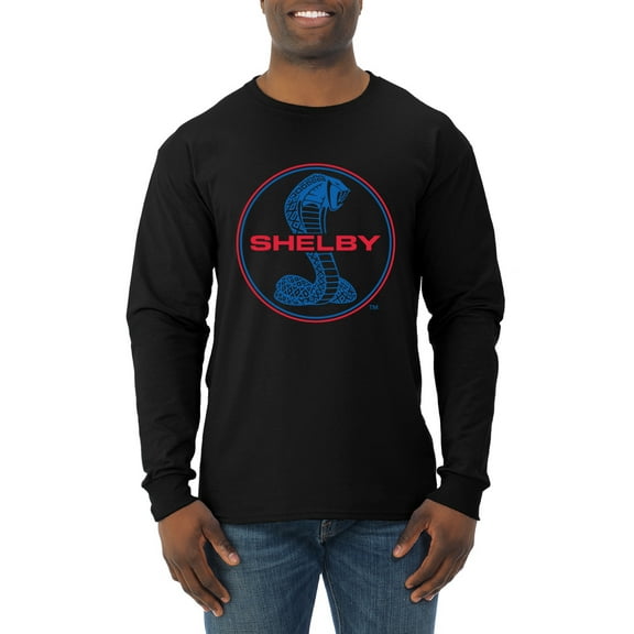 Wild Bobby, Shelby Cobra USA Logo Emblem Powered by Ford Motors, Cars and Trucks, Men Long Sleeve Shirt, Black, Small