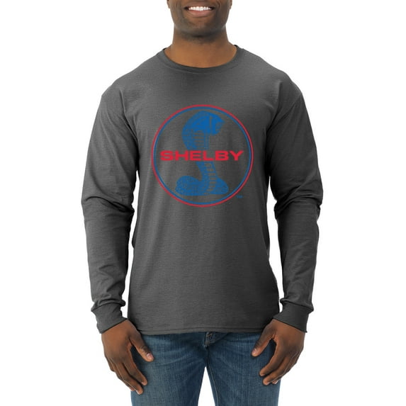 Wild Bobby, Shelby Cobra USA Logo Emblem Powered by Ford Motors, Cars and Trucks, Men Long Sleeve Shirt, Heather Black, 3X-Large