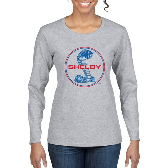 Wild Bobby, Shelby Cobra USA Logo Emblem Powered by Ford Motors, Cars and Trucks, Women Graphic Long Sleeve Tee, Heather Grey, XX-Large