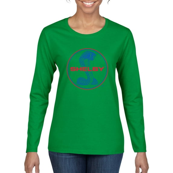 Wild Bobby, Shelby Cobra USA Logo Emblem Powered by Ford Motors, Cars and Trucks, Women Graphic Long Sleeve Tee, Kelly, Large
