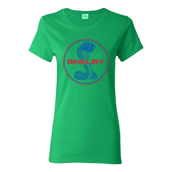 Wild Bobby, Shelby Cobra USA Logo Emblem Powered by Ford Motors, Cars and Trucks, Women Graphic Tee, Kelly, Medium