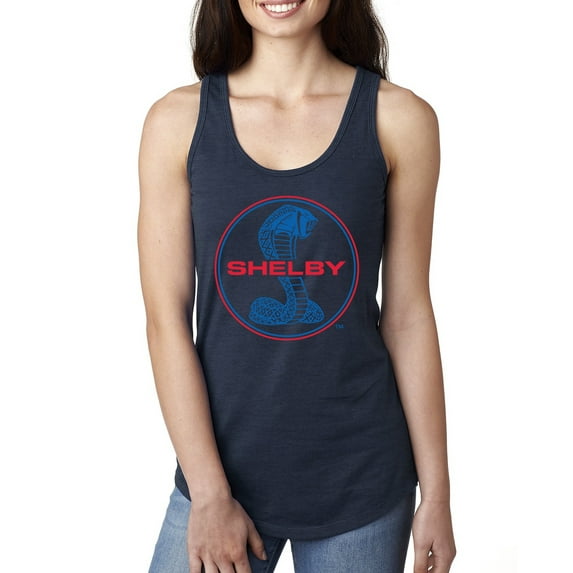 Wild Bobby, Shelby Cobra USA Logo Emblem Powered by Ford Motors, Cars and Trucks, Women Racerback Tank Top, Navy, Large