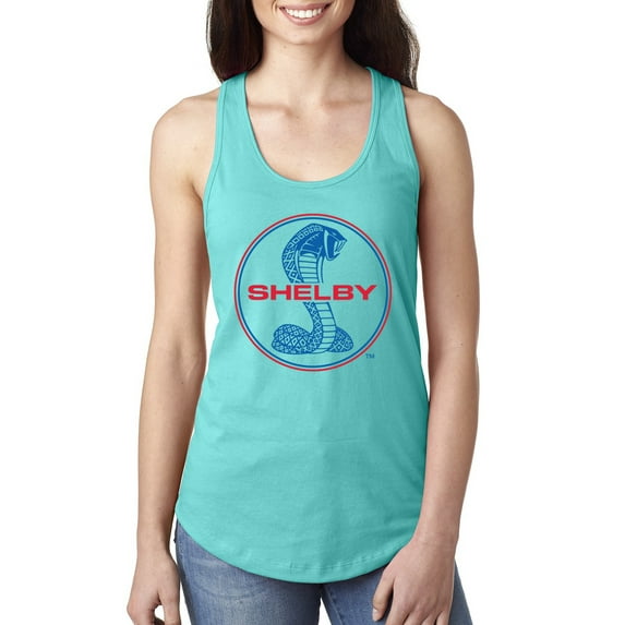 Wild Bobby, Shelby Cobra USA Logo Emblem Powered by Ford Motors, Cars and Trucks, Women Racerback Tank Top, Tahiti Blue, Small