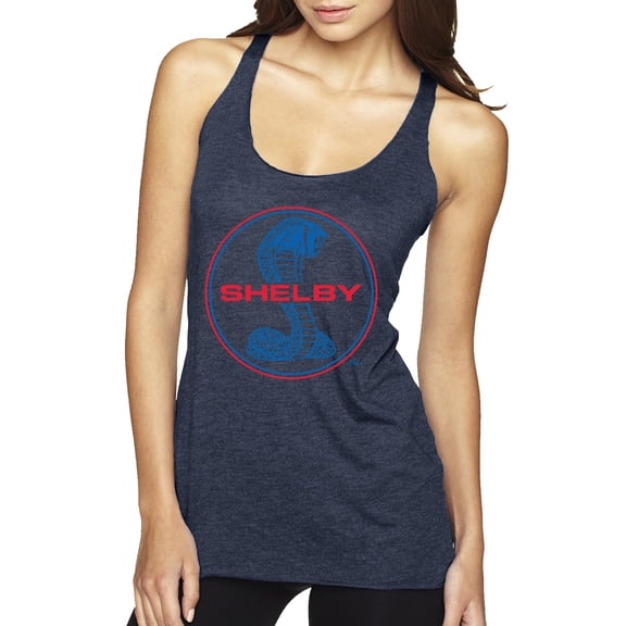 Wild Bobby, Shelby Cobra USA Logo Emblem Powered by Ford Motors, Cars and Trucks, Women Tri-Blend Racerback Tank Top, Vintage Navy, X-Large