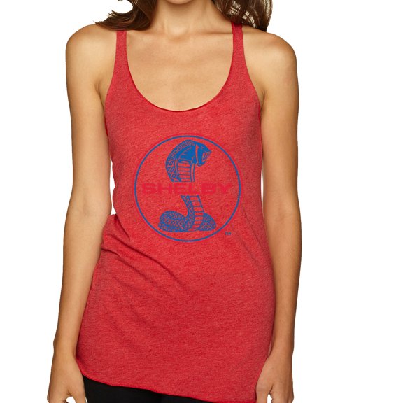 Wild Bobby, Shelby Cobra USA Logo Emblem Powered by Ford Motors, Cars and Trucks, Women Tri-Blend Racerback Tank Top, Vintage Red, Large