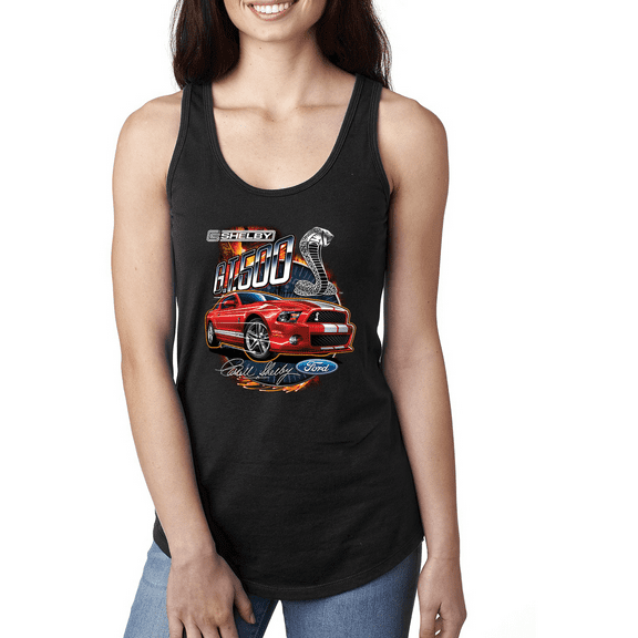Wild Bobby, Shelby G.T. 500 Cobra Red Speedster Ford Motors Classic Cars and Trucks Ladies Racerback Tank Top