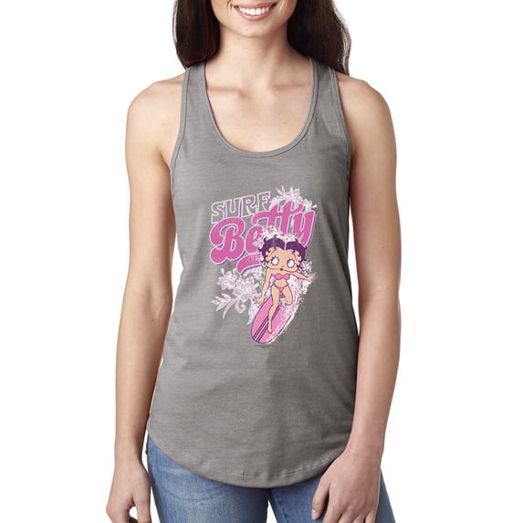 Wild Bobby, Shore Surfer Betty Boop Betty Boop Ladies Racerback Tank Top, Heather Grey, Large