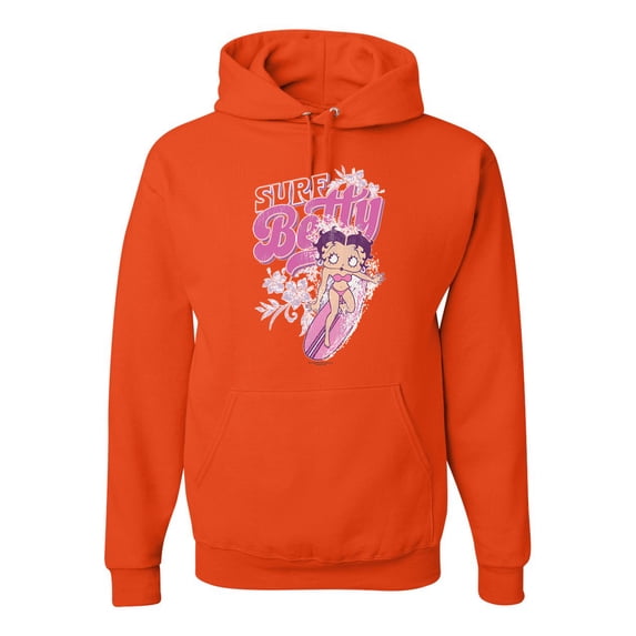 Wild Bobby, Shore Surfer Betty Boop Betty Boop Unisex Hoodie Sweatshirt, Orange, Large