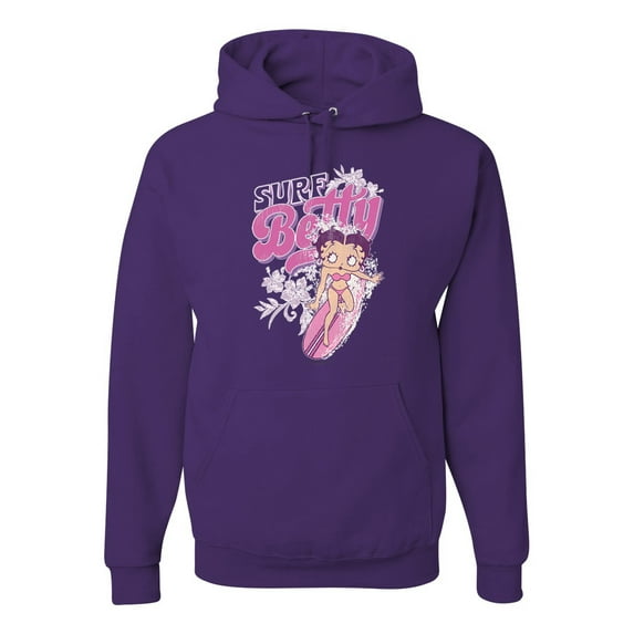 Wild Bobby, Shore Surfer Betty Boop Betty Boop Unisex Hoodie Sweatshirt, Purple, X-Large