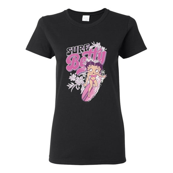 Wild Bobby Shore Surfer Betty Boop Betty Boop Womens T-Shirt, Black, Small