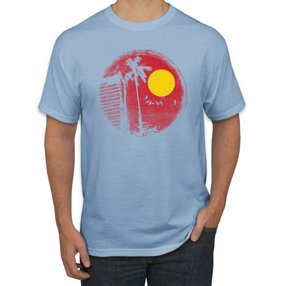 Wild Bobby, Silhouette Red Moon, Streetwear, Men Graphic Tees, Light Blue, 3XL