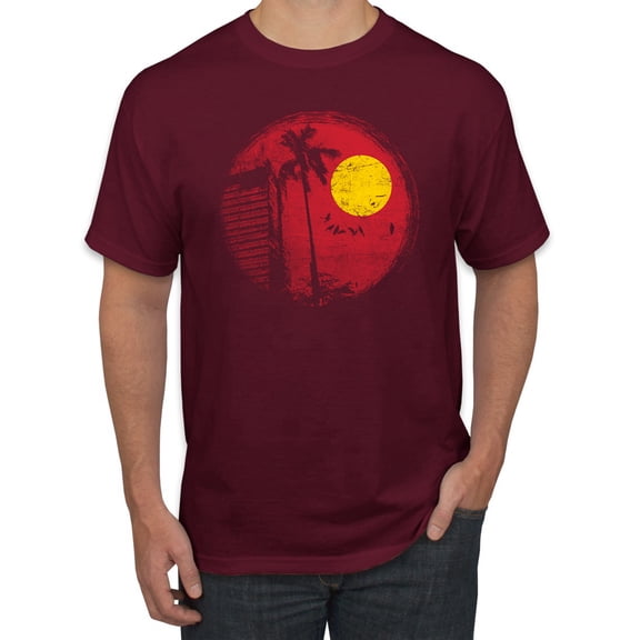 Wild Bobby, Silhouette Red Moon, Streetwear, Men Graphic Tees, Maroon, X-Large