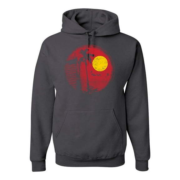 Wild Bobby, Silhouette Red Moon, Streetwear, Unisex Graphic Hoodie Sweatshirt, Charcoal, 2XL