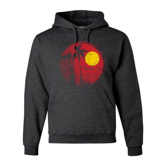 Wild Bobby, Silhouette Red Moon, Streetwear, Unisex Graphic Hoodie Sweatshirt, Heather Black, 2XL
