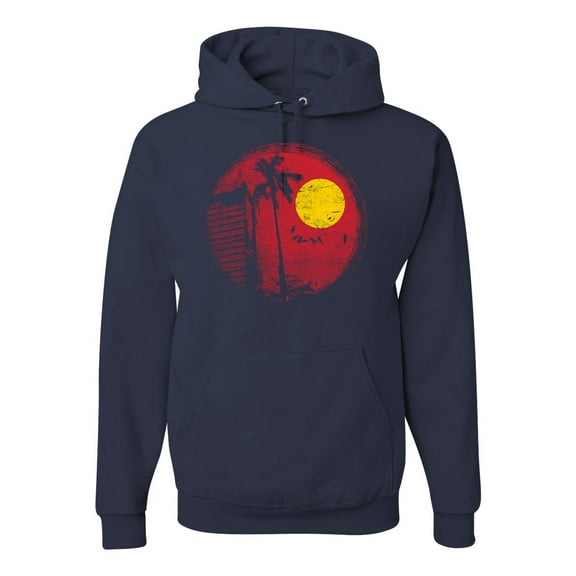 Wild Bobby, Silhouette Red Moon, Streetwear, Unisex Graphic Hoodie Sweatshirt, Navy, X-Large
