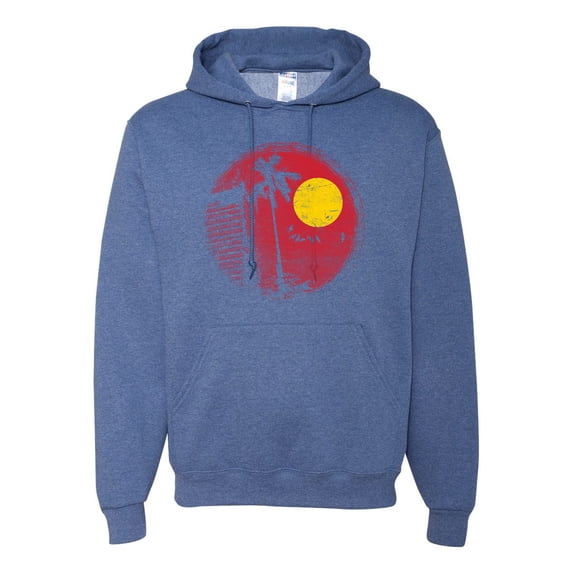 Wild Bobby, Silhouette Red Moon, Streetwear, Unisex Graphic Hoodie Sweatshirt, Vintage Heather Blue, 2XL