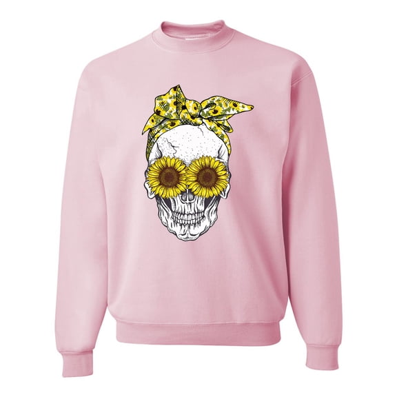 Wild Bobby, Skull Sunflower Skeleton Bandana Inspirational/Christian Unisex Crewneck Graphic Sweatshirt, Light Pink, X-Large