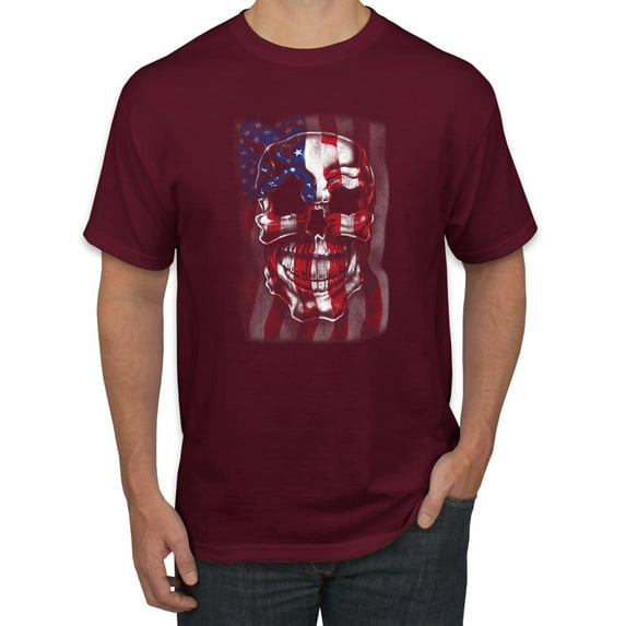 Wild Bobby, Smiling American Flag Skull, Pop Culture, Men Graphic Tees, Maroon, 5XL