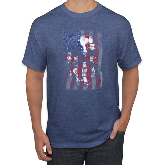 Wild Bobby, Smiling American Flag Skull, Pop Culture, Men Graphic Tees, Vintage Heather Blue, 4XL
