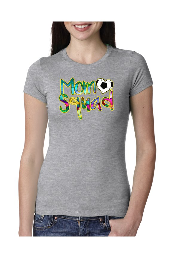 , Soccer Mom Squad, Sports, Women Slim Fit Junior Tee, Heather Grey, X-Large