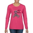 thumbnail image 1 of Wild Bobby Sock It to Cancer Monkey Tee USA Flag Sleeve Breast Cancer Awareness Women Graphic Long Sleeve T-Shirt, Fuschia, Small, 1 of 6