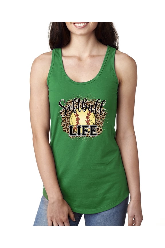 , Softball Life Animal Print Girl Sports Ladies Racerback Tank Top, Kelly, Small