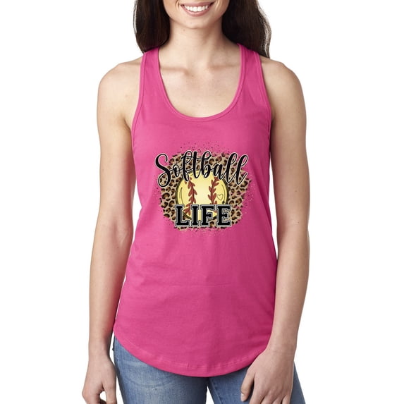 Wild Bobby, Softball Life Animal Print Girl Sports Ladies Racerback Tank Top, Raspberry, Medium