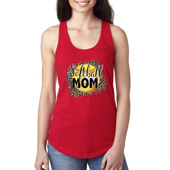 Wild Bobby, Softball Mom Animal Print Girl Sports Ladies Racerback Tank Top, Red, Medium