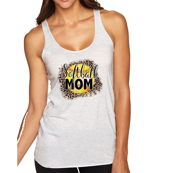 Wild Bobby, Softball Mom Animal Print Girl Sports Tri-Blend Racerback Tank Top, Heather White, Large